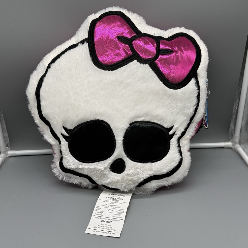 Y2K Monster High Skullette Plush Pillow 2011 Vtg Skullette Pink Bow W/Tag Mattel